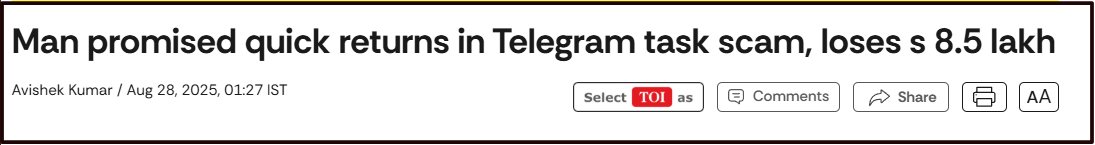 Telegram Task Scam Caused an ₹8.5 Lakh Loss