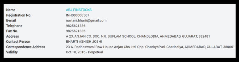 ABJ Finstocks Services sebi details