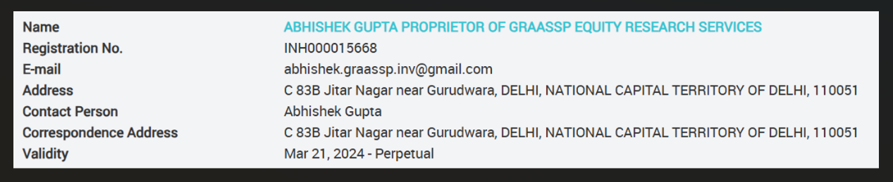 Graassp Equity Research Services sebi details