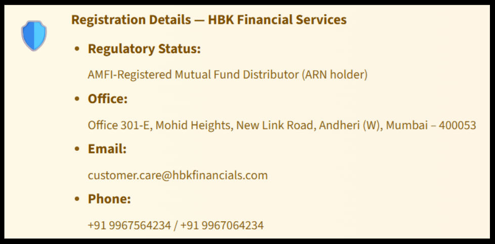HBK Financials registration details