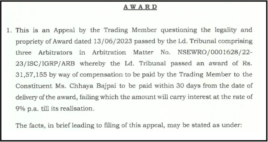 Nuvama arbitration award