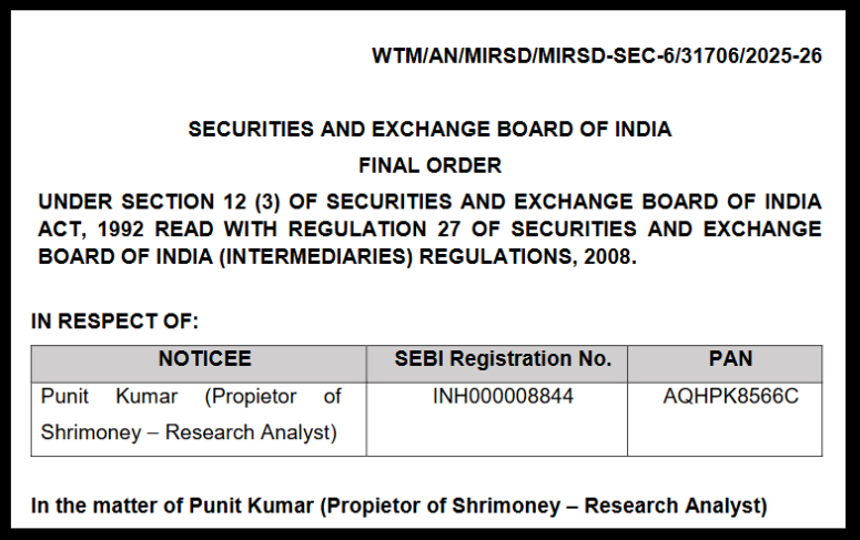 Punit kumar SEBI Order