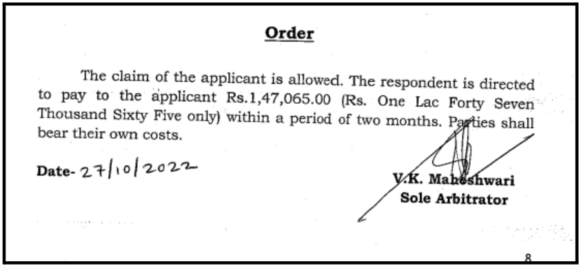 NSE Arbitration ruling directing JM Financial Services to pay 1,47,065 rupees to investor