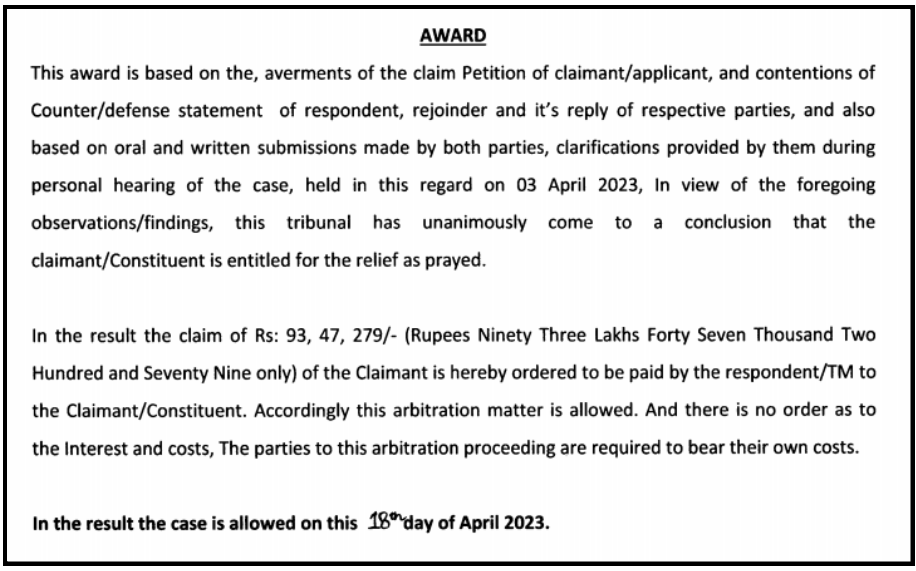 Reliance Securities Arbitration Case 