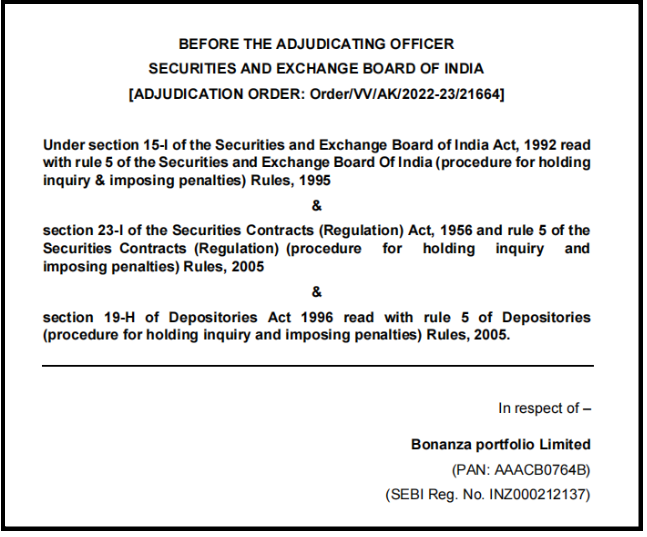 Bonanza Portfolio SEBI Order