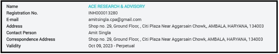 Is ACE Research & Advisory SEBI Registered