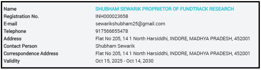 Fundtrack Research SEBI details