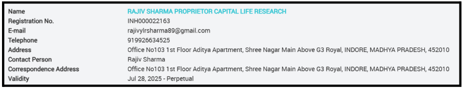Is Capital Life Research SEBI Registered