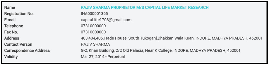 Capital Life Research SEBI details