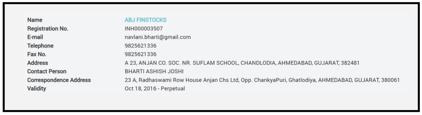 Bharti Ashish Joshi sebi registration