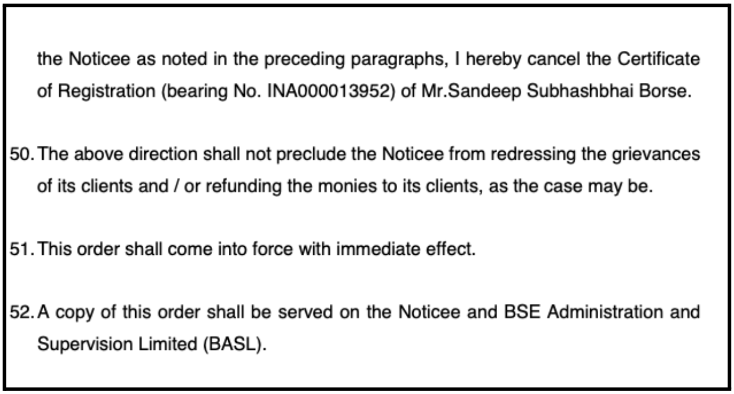my stock services sebi order result
