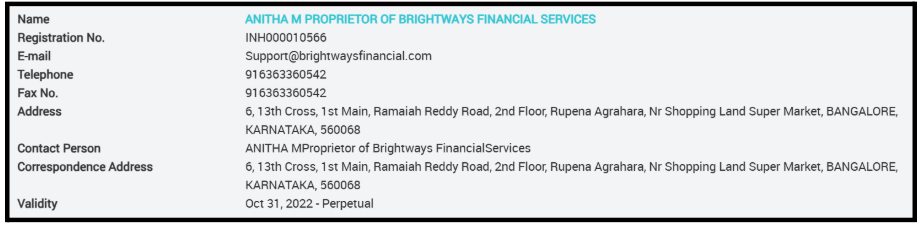 Brightways Financial Services Sebi details