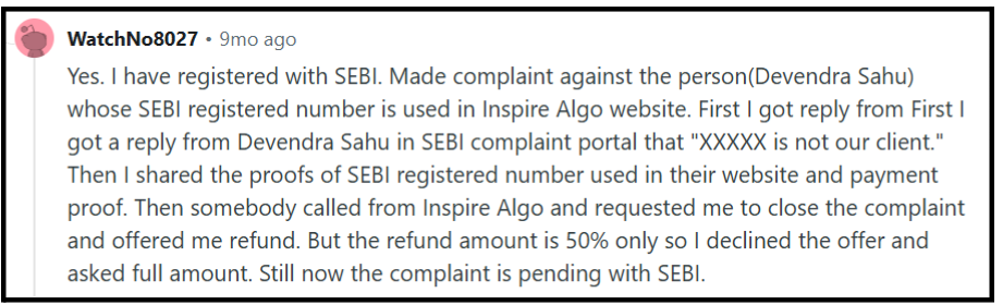 Inspire Algo Research User complaints