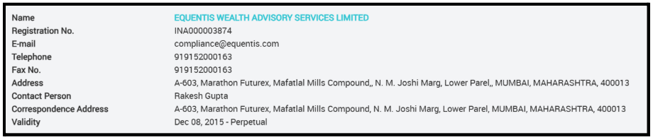 Is Equentis Wealth Advisory SEBI Registered