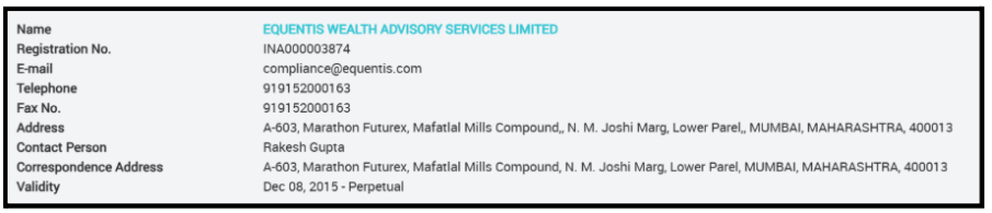 Is Equentis SEBI Registered