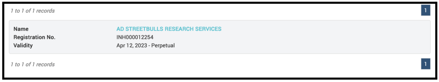 AD Streetbulls Research Services sebi details