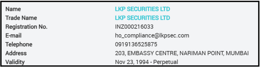 LKP Securities SEBI details