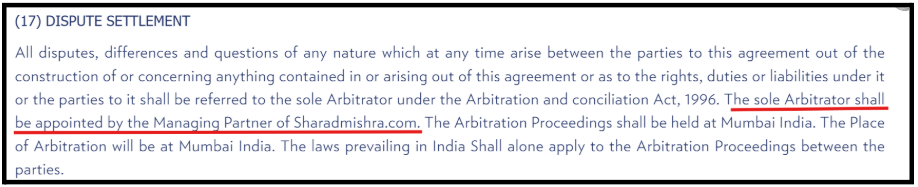 Sharad Mishra Arbitration Clause