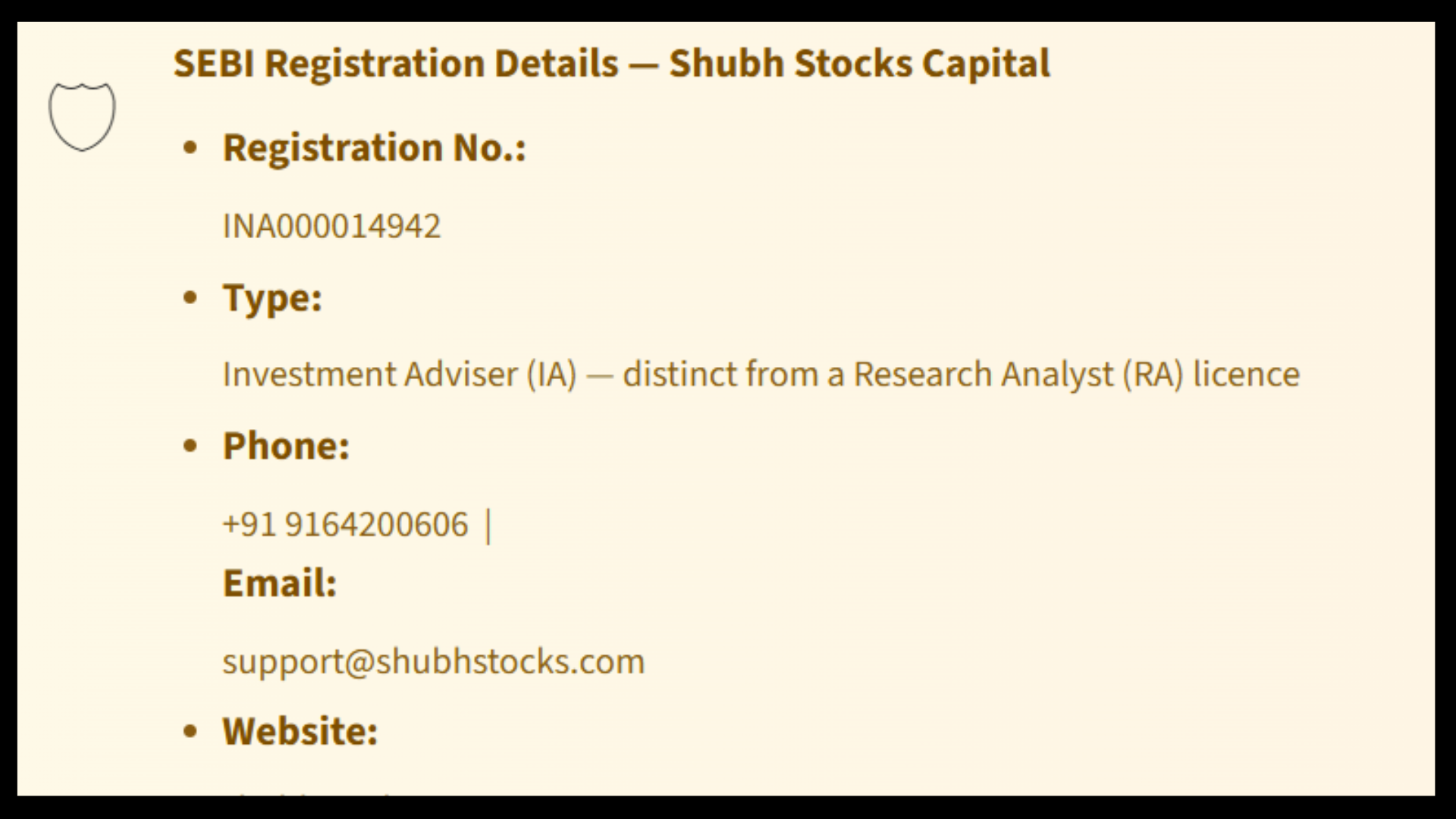 Shubh Stocks Capital sebi registration