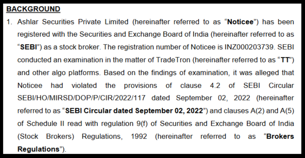 Tradetron sebi circular
