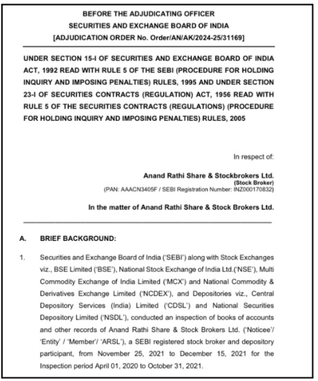 SEBI Order Against Anand Rathi