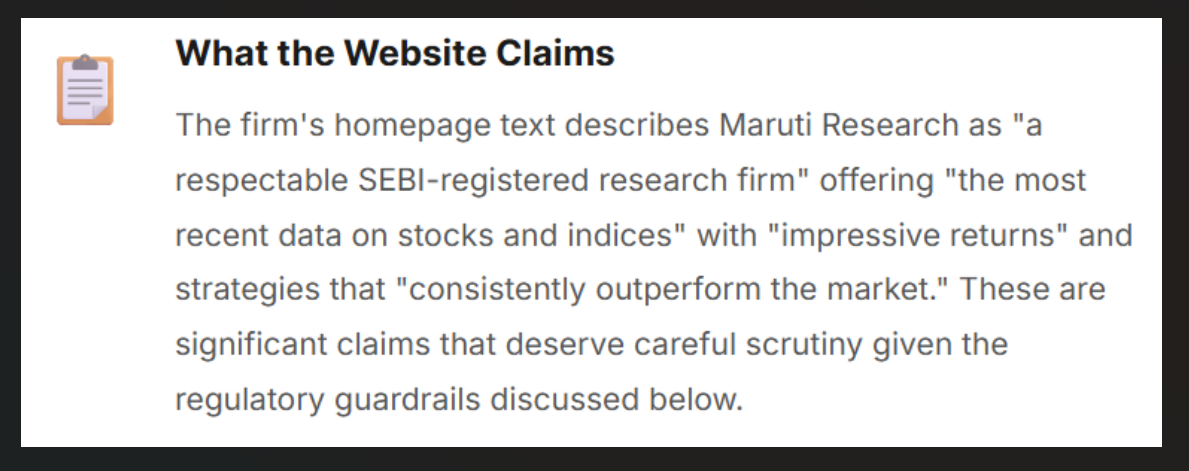 maruti research website claims