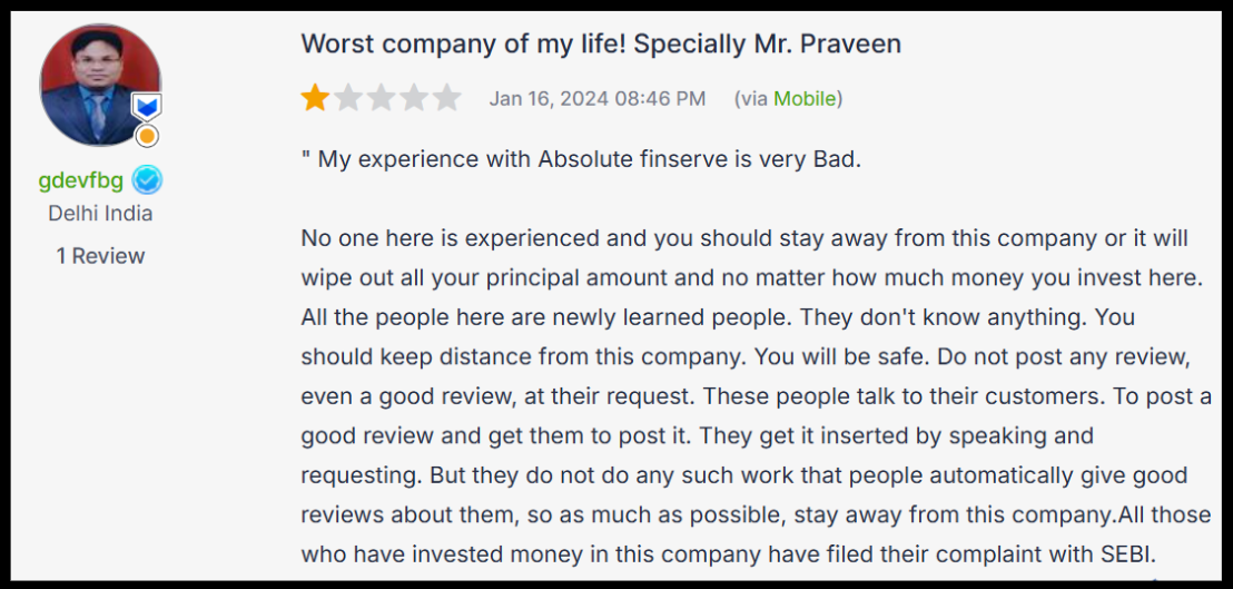 Absolute Finserve google reviews