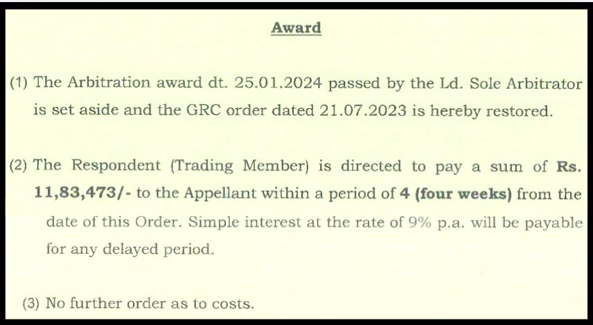 Alok Kumar Singh vs IIFL Securities Limited award