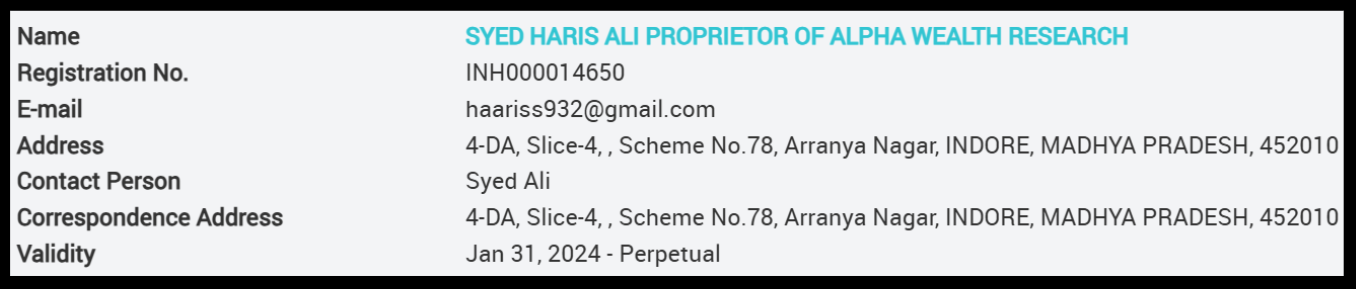 Alpha Wealth Research SEBI details