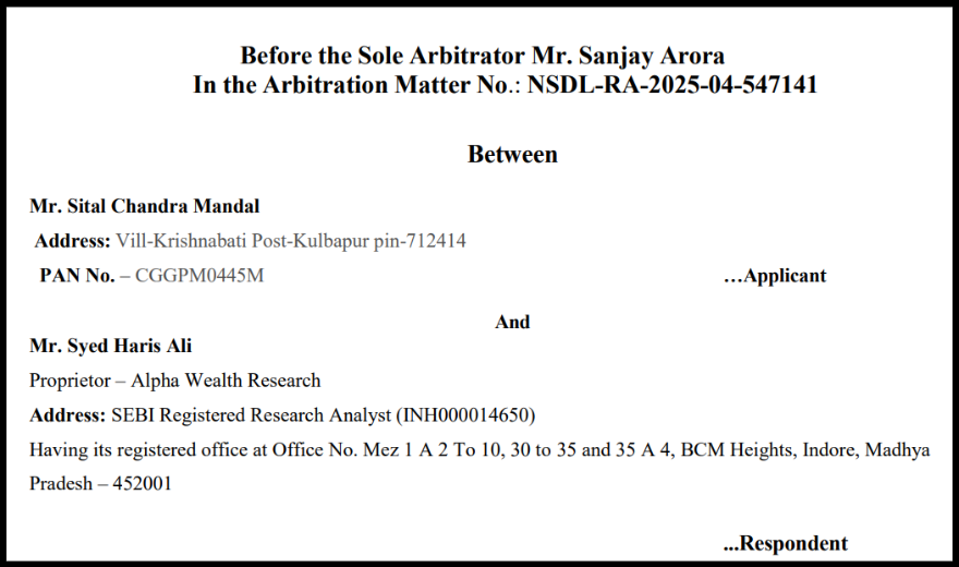 Alpha Wealth Research arbitration