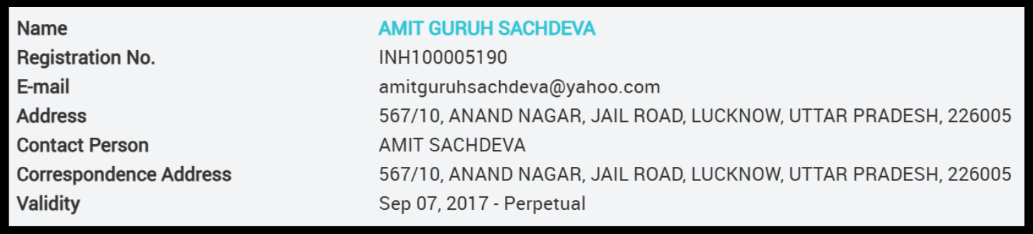 Amit Guruh Sachdeva sebi registration