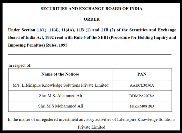 Lifeinspire Knowledge Solutions Private Limited sebi order