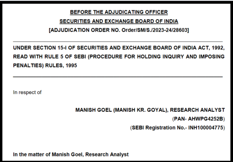 Manish Goel sebi order 2023