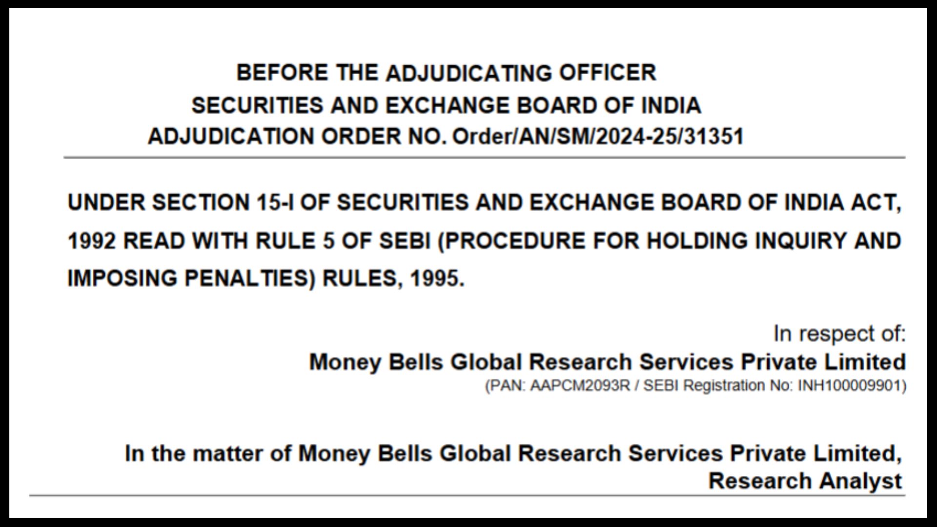 Money bells sebi order