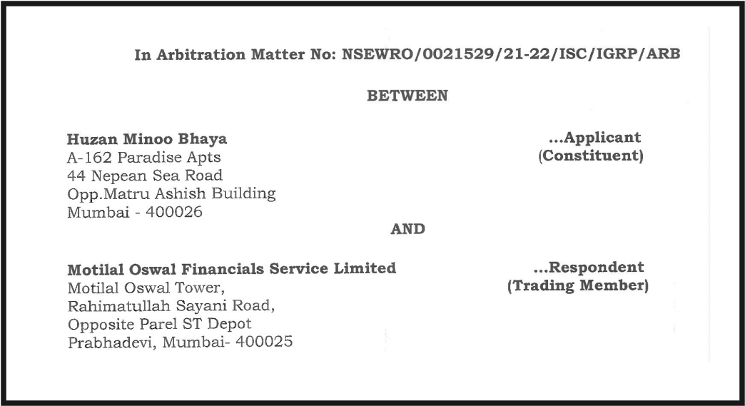 Motilal Oswal arbitration