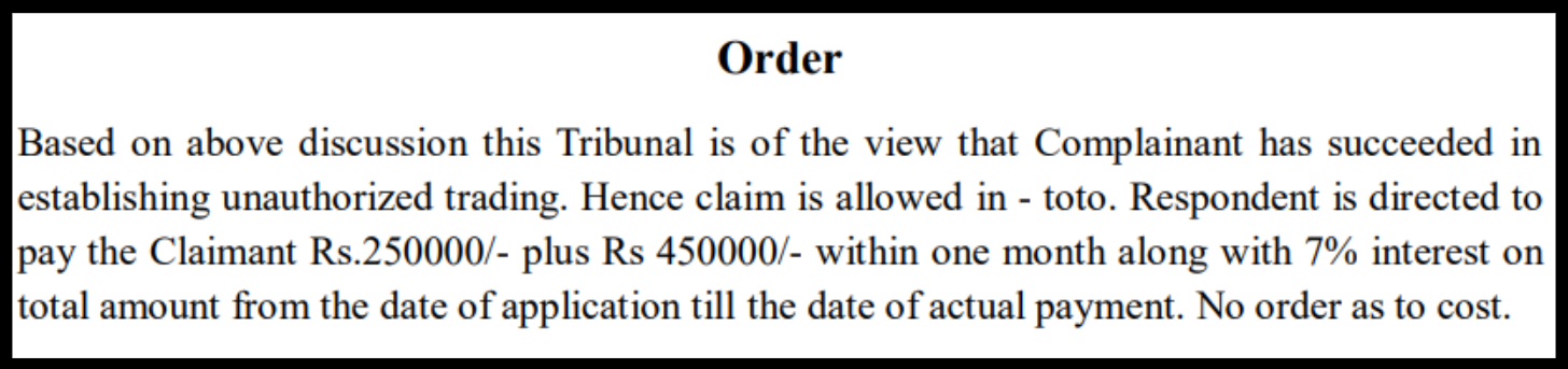Motilal oswal arbitration award
