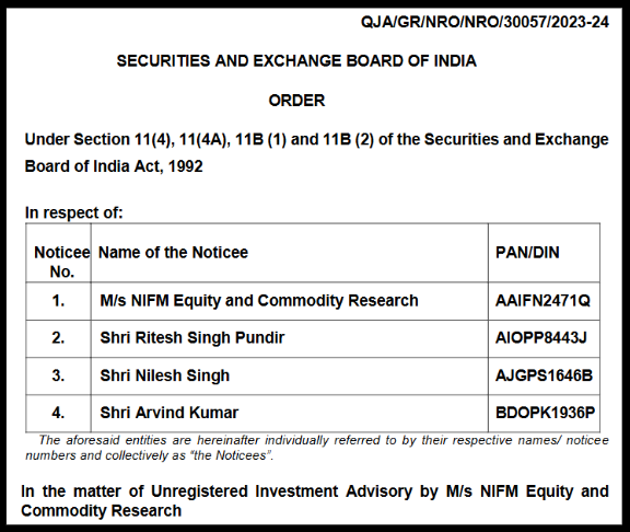 M/s NIFM Equity and Commodity Research SEBI Order