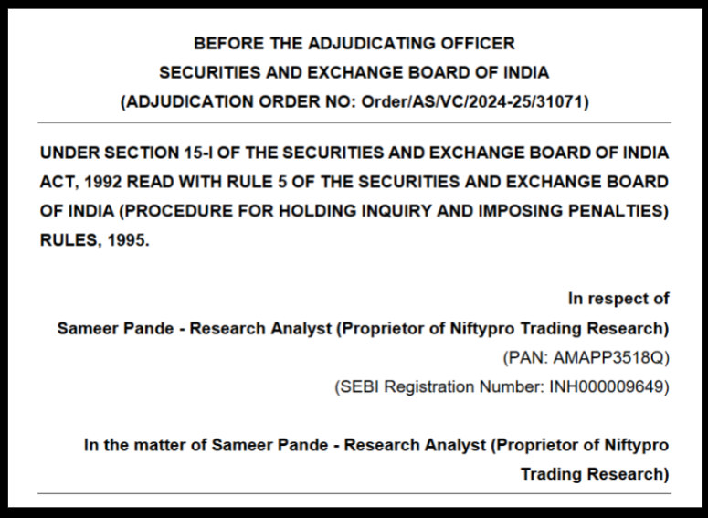 Niftypro Trading Research sebi order