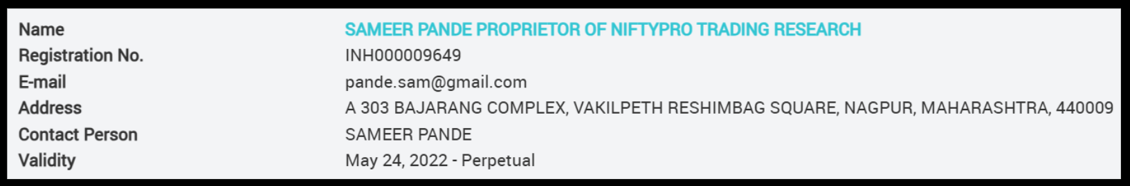 Niftypro trading sebi details