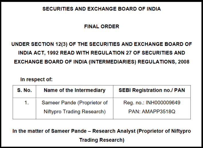 SEBI Order Against Sameer Pande
