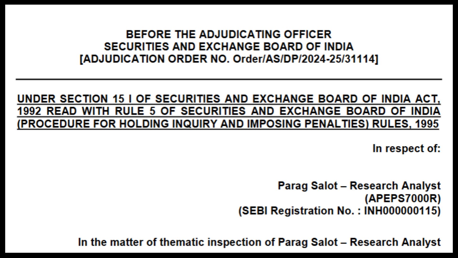 Parag Salot SEBI Order