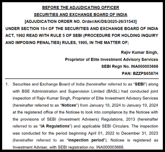 Rajiv Kumar Singh SEBI Inspection