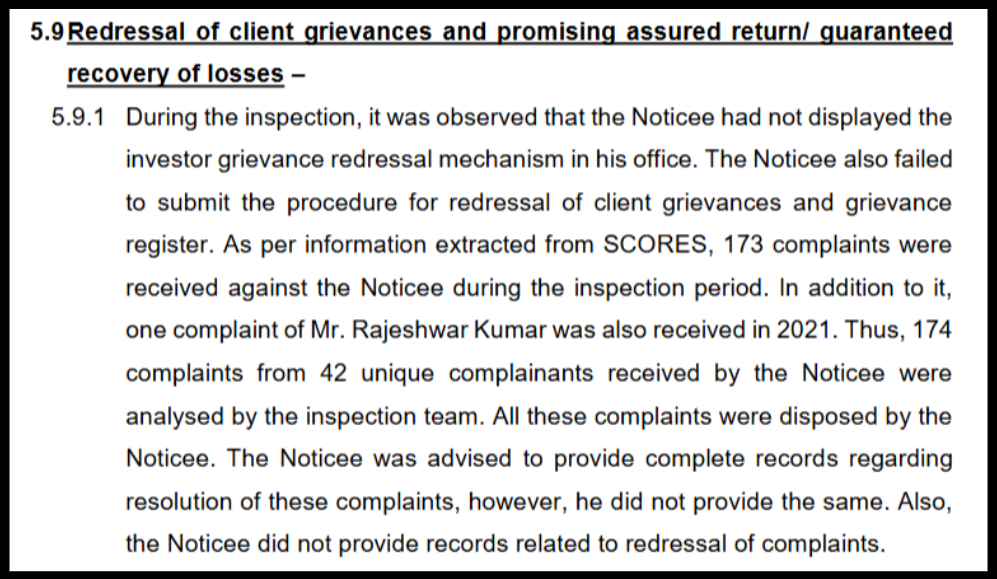 Rajiv Kumar Singh major violation