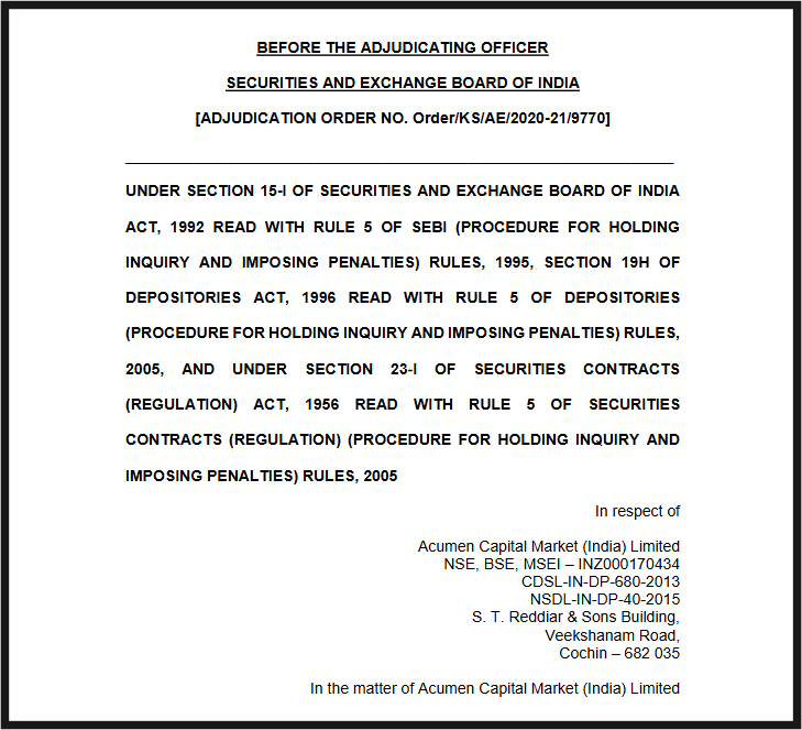 SEBI Order Against Acumen Capital Market