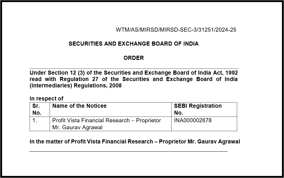 SEBI order on Profit Vista