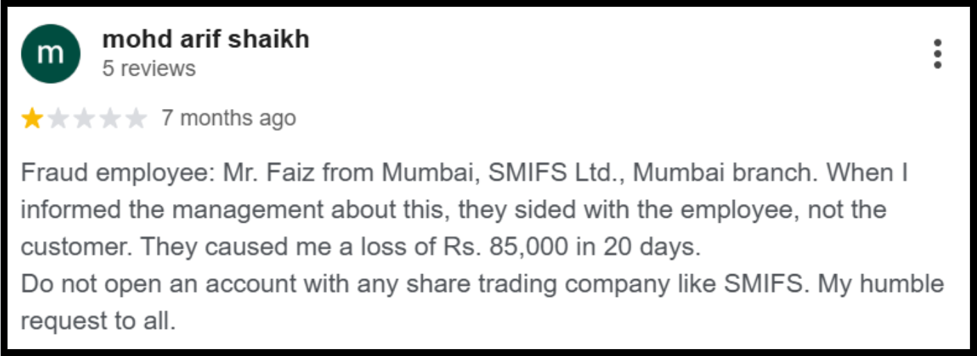 SMIFS Limited google review