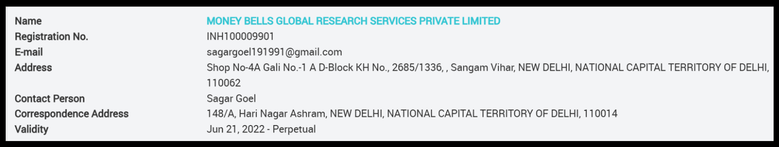 Sagar Goel SEBI details