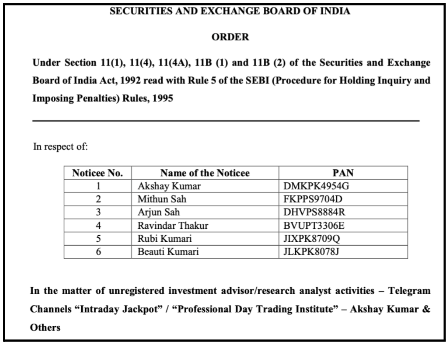sebi order against unregistered investment advisors
