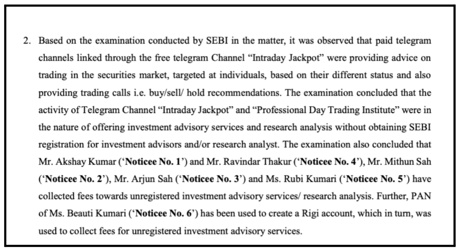 sebi order for unregistered investment advisors