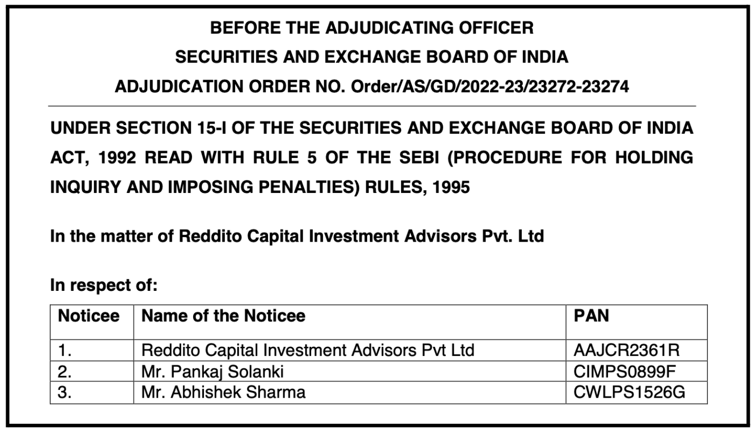 reddito capital sebi order